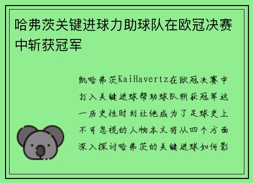 哈弗茨关键进球力助球队在欧冠决赛中斩获冠军